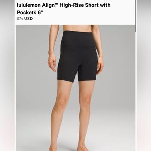 lululemon Align™ High-Rise Short with Pockets 6" - Black